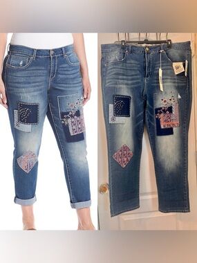 VINTAGE AMERICA PATCHWORK EMBROIDERED CROPPPED JEANS. SIZE 20W. BESTIE JEAN.